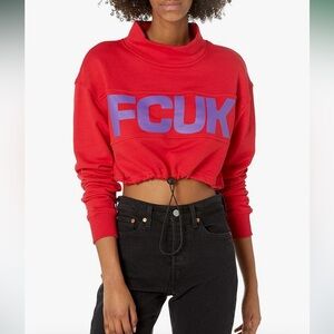 French Connection Women's FCUK Drawstring Cropped Sweater Size Small Red